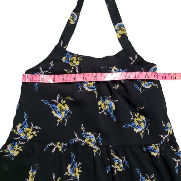 Who What Wear Halter Maxi Dress Womens XS Black Floral Tiered Chiffon Sleeveless - Picture 8 of 10